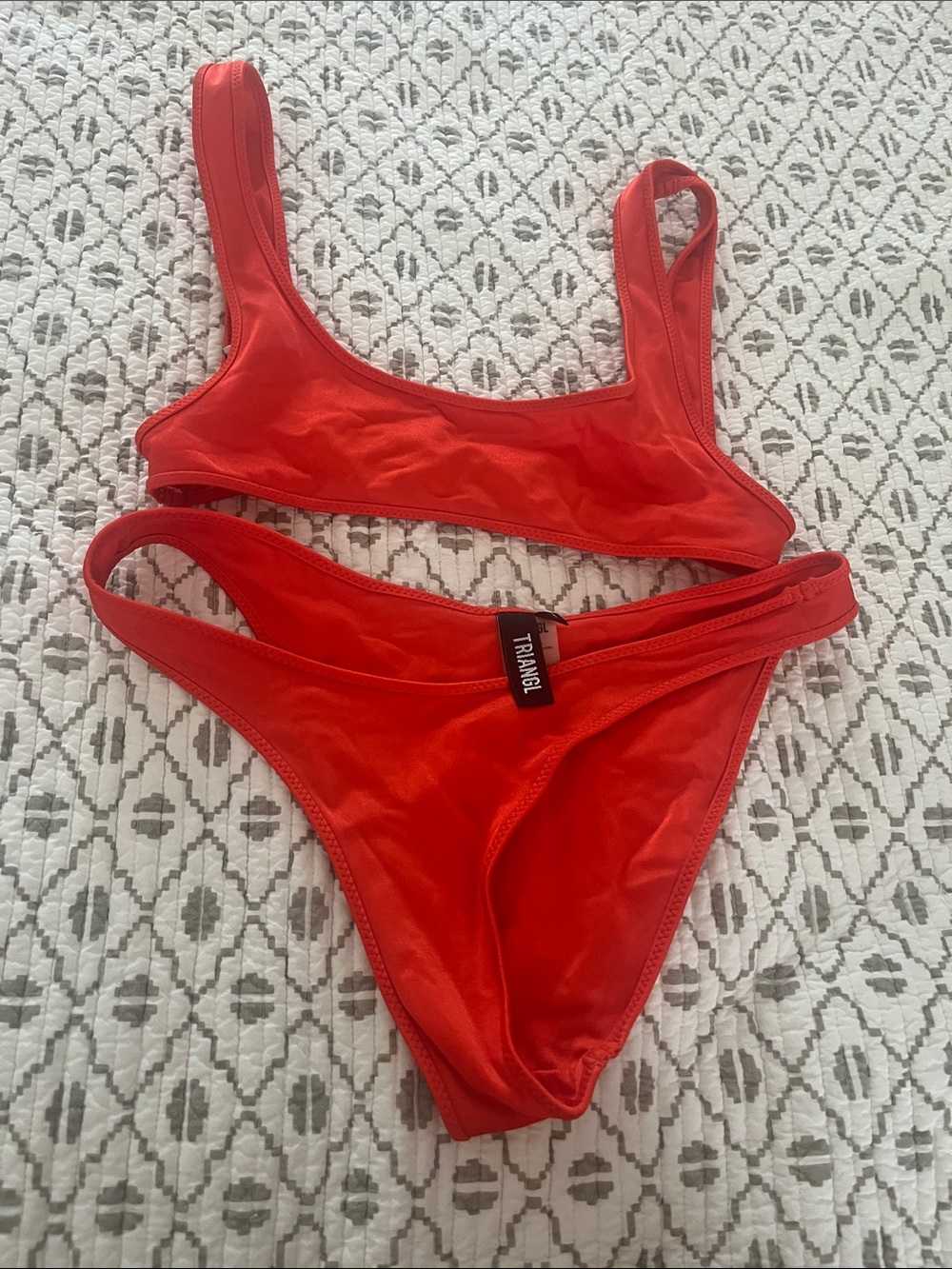 triangl swimwear Red Scoop Bralette Bikini Top with High-Cut Bottoms